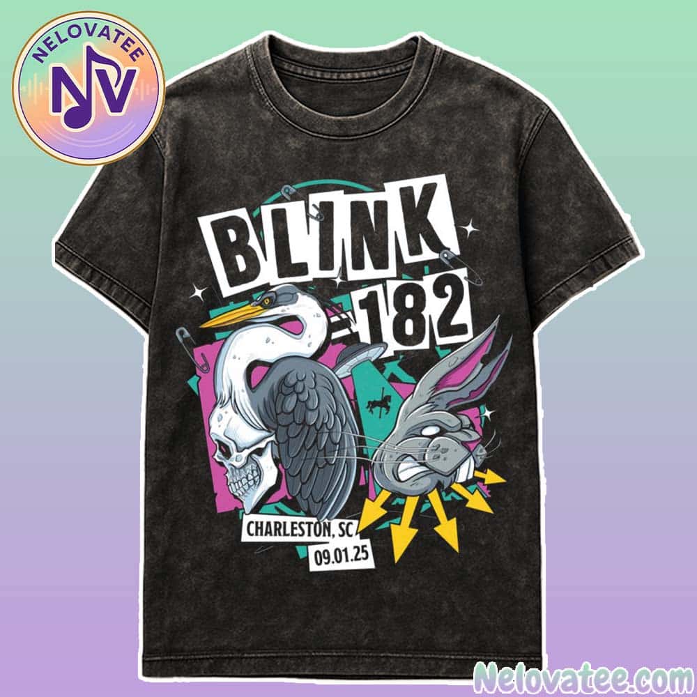 Blink 182 Charleston SC 2025 Merch Tee For September 1 At Credit One Stadium Missionary Impossible Tour 2025 Tee Washed T-Shirt