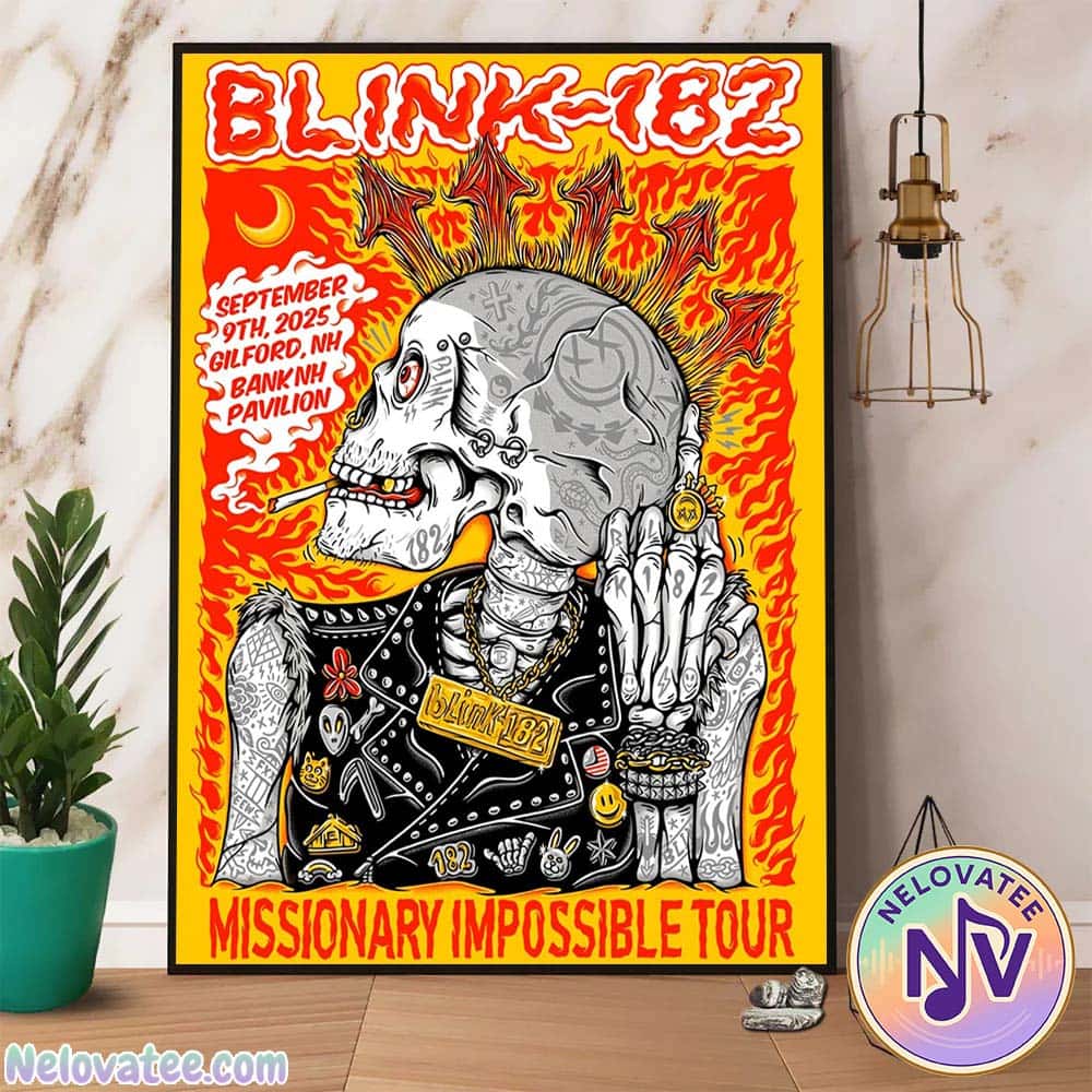 Blink-182 Gilford New Hampshire Missionary Impossible Tour 2025 Official Poster For September 9th At BankNH Pavilion Home Decor Poster Canvas