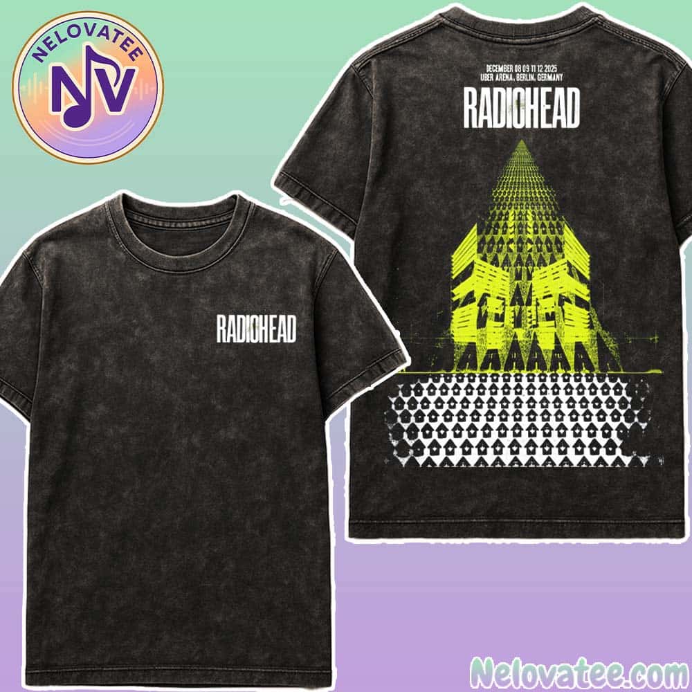 Radiohead Berlin Germany 2025 Poster Show At Uber Arena For December 8th 9th 11th And 12th Europe Tour 2025 Black Washed T-Shirt Radiohead Berlin Germany 2025 Poster Show At Uber Arena For December 8th 9th 11th And 12th Europe Tour 2025 Black Washed T-Shirt