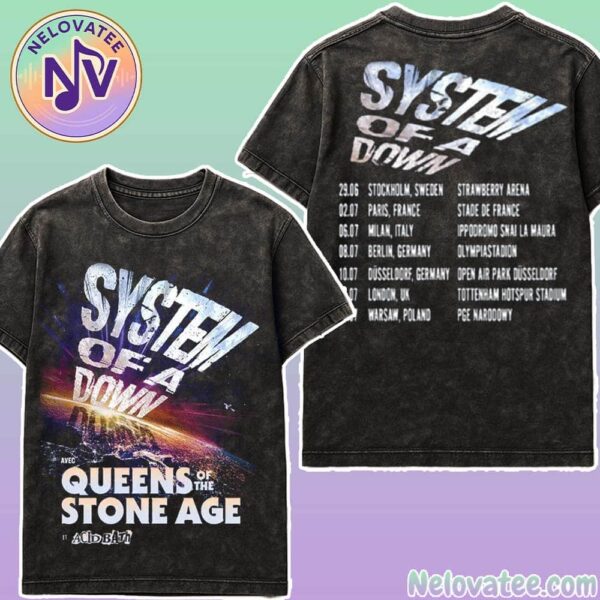 System Of A Down Europe UK Summer Tour 2026 Cities List Kicks Off In Sweden On June 29 2026 Black Washed T-Shirt