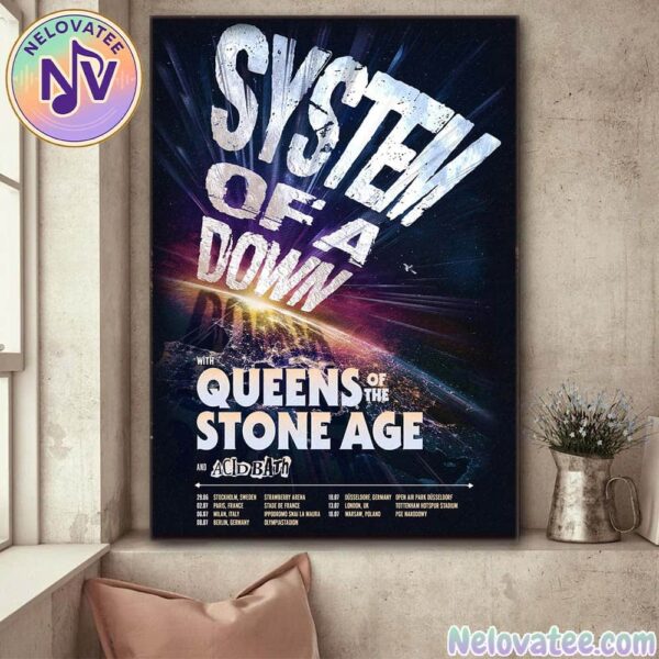 System Of A Down Europe UK Summer Tour 2026 Dates List With Queens of the Stone Age And Acid bath Home Decor Poster Canvas